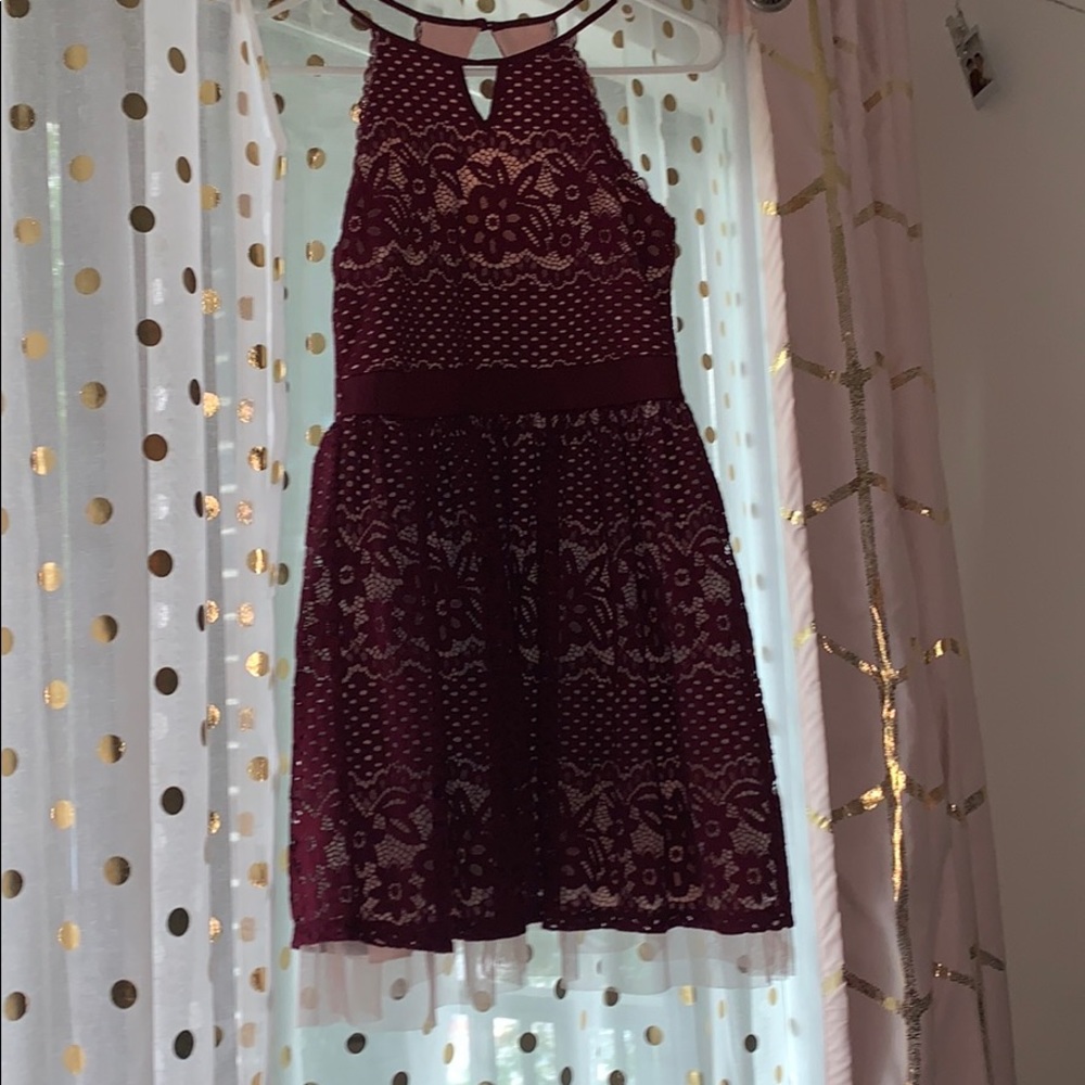 Burgundy Dress Halter Style
